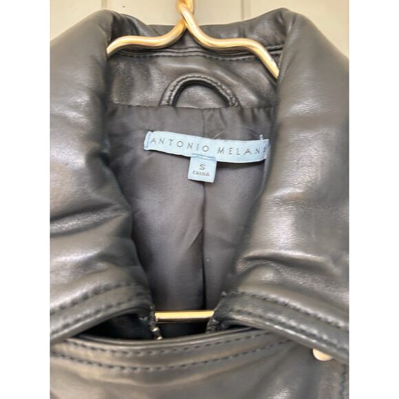 Antonio Melani Black Leather Moto Cropped Biker Motorcycle Jacket Women's Small - Picture 5 of 9